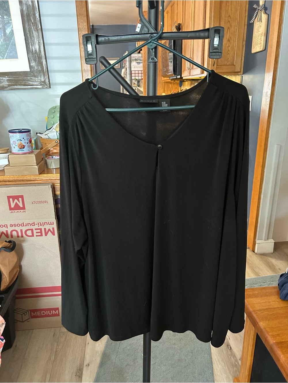 Tahari Black Long-Sleeve V-Neck Blouse